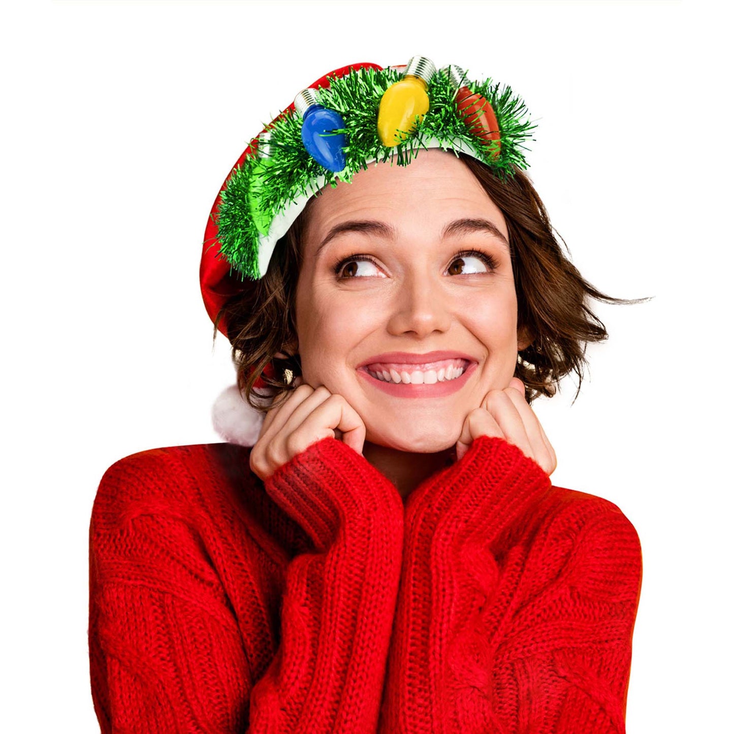 Light Up Tinsel Santa Hat